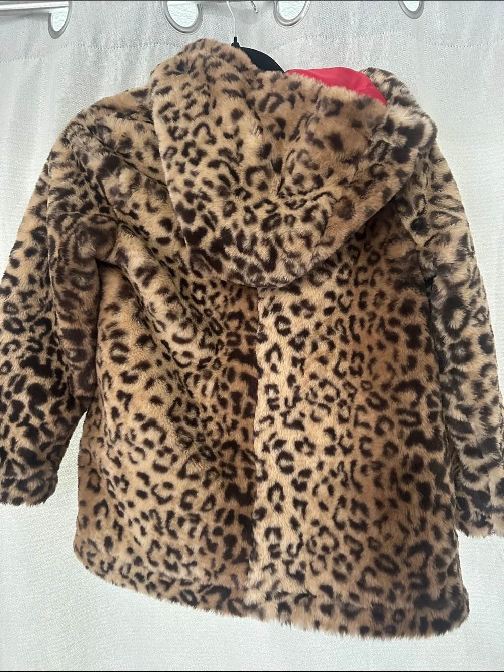 Urban Republic Leopard Print Faux Fur Coat with Red Lining